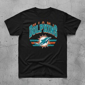 Miami Dolphins Vintage Retro Distressed Arch Logo Black Graphic Tee
